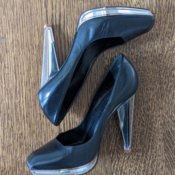 Yves Saint Laurent Mirror Heeled Black Leather Platform Heels Pumps 38.5 8 8.5 - Picture 7 of 8